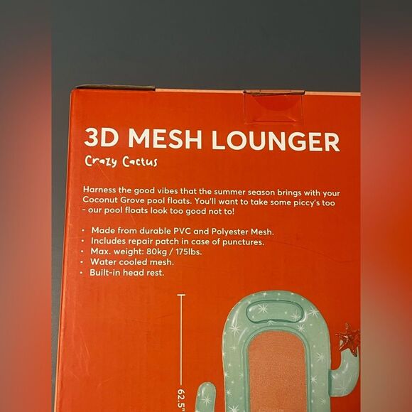 Coconut Grove 3D Green Crazy Cactus Adult Mesh Lounger Pool Float (Length 62.5") - Picture 5 of 8